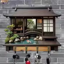 Retro Japanese Wooden Key Holder Wall Hook - Image 2