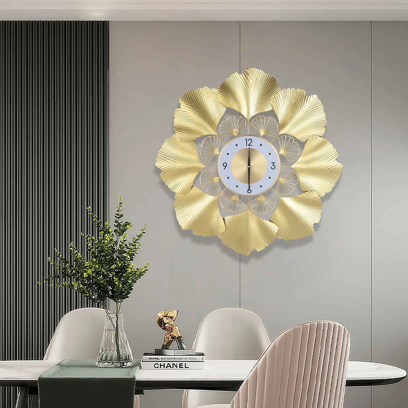 Ginkgo Biloba Wall Clock 70CM Nordic Luxury Silent Wall Clock - Image 3