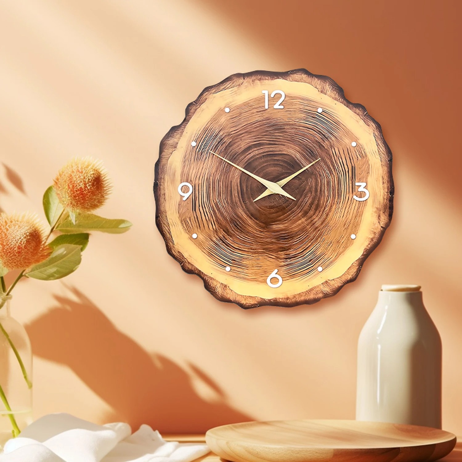 Rustic Annual Ring Wooden Wall Clock - Image 2