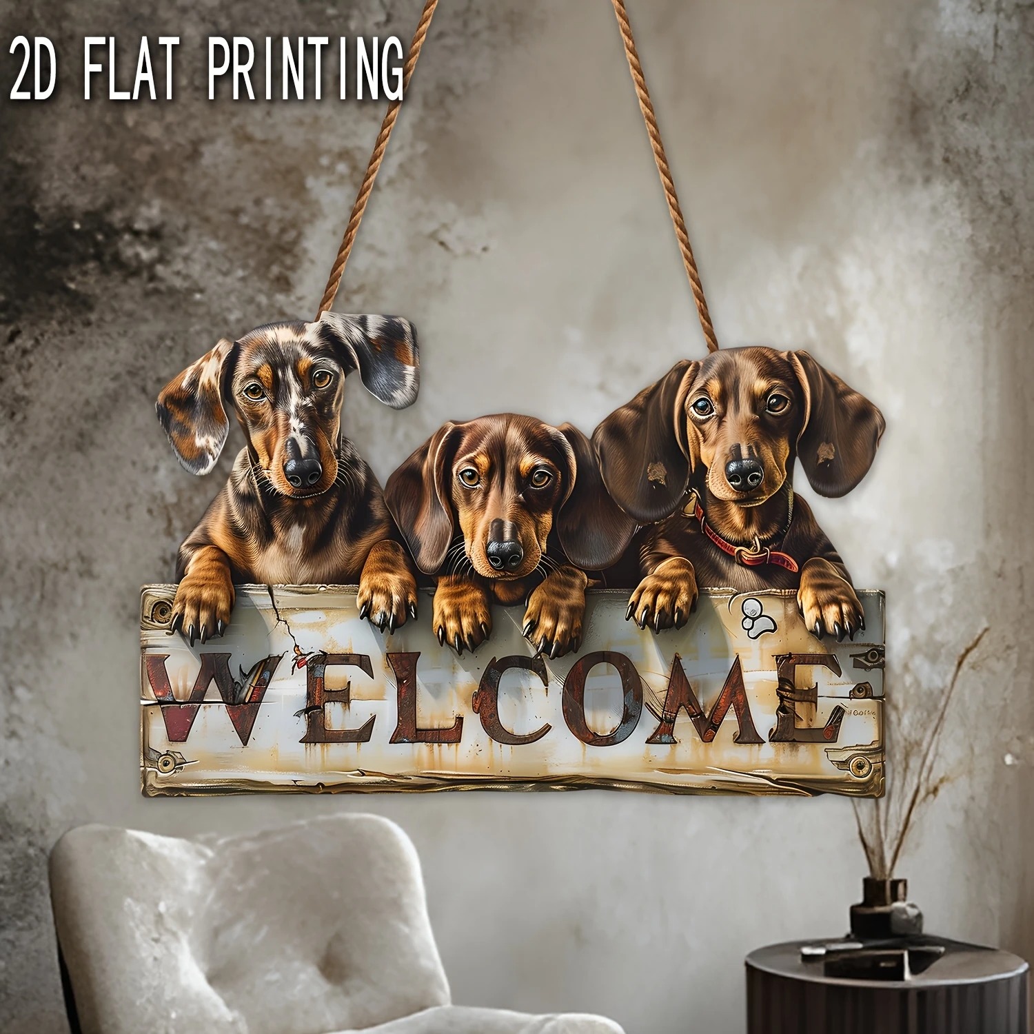 2D Flat Wooden Dog Welcome Sign - Image 3