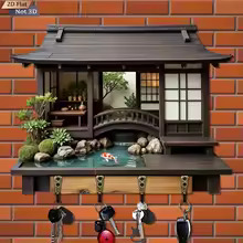 Retro Japanese Wooden Key Holder Wall Hook - Image 3