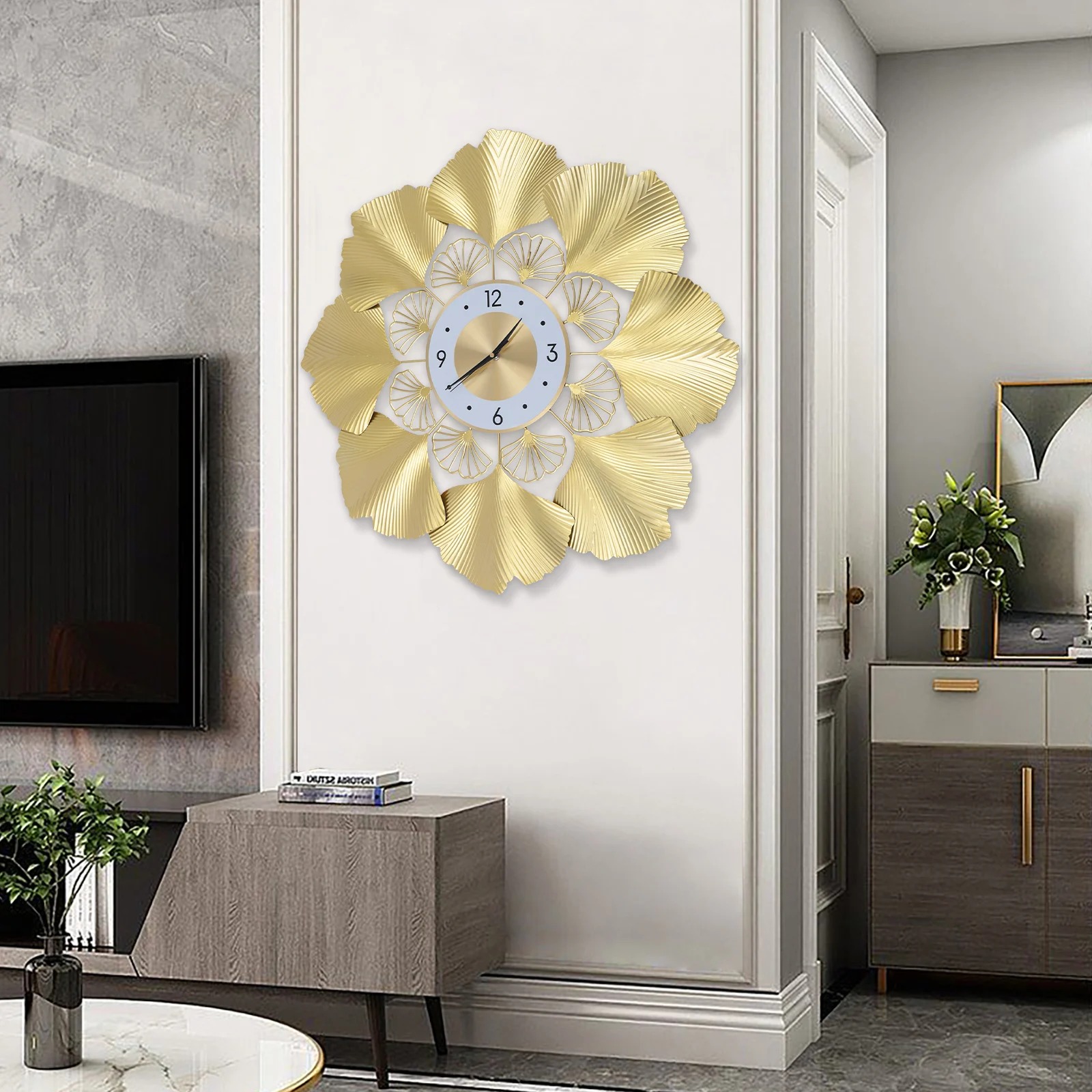 Ginkgo Biloba Wall Clock 70CM Nordic Luxury Silent Wall Clock - Image 4