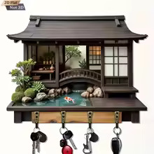 Retro Japanese Wooden Key Holder Wall Hook - Image 4