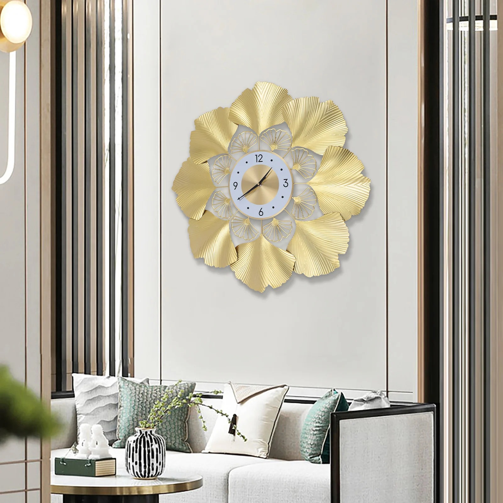 Ginkgo Biloba Wall Clock 70CM Nordic Luxury Silent Wall Clock - Image 5