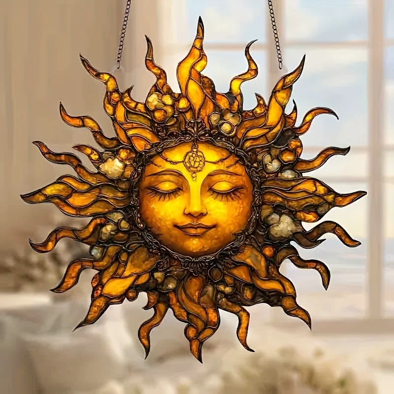 Boho Sun Face Suncatcher Window Hanging Decor - Image 4