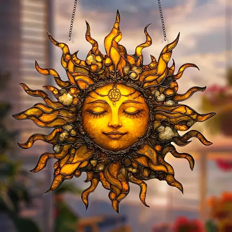 Boho Sun Face Suncatcher Window Hanging Decor - Image 5