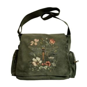 Artistic Dragonfly Print Canvas Shoulder Bag