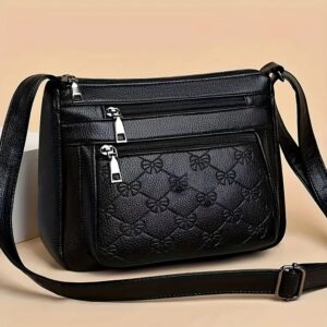 Women's Black Embossed PU Leather Crossbody Bag