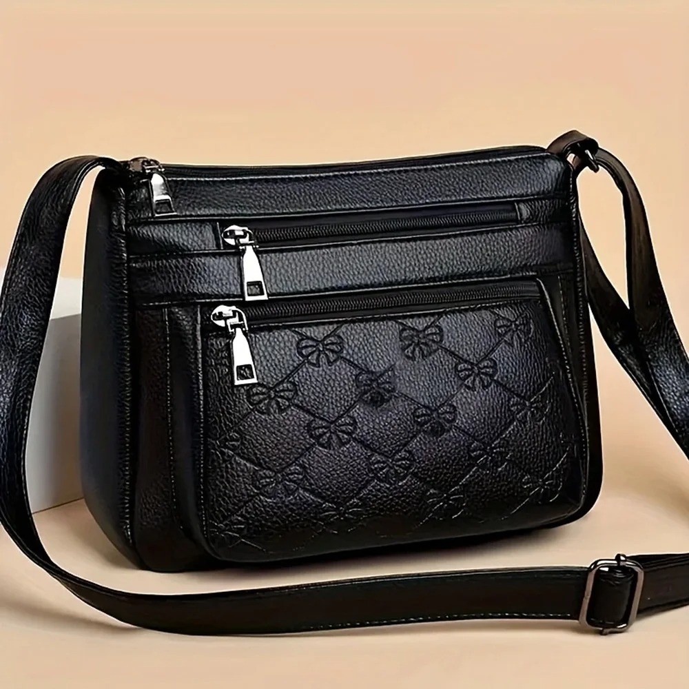 Women's Black Embossed PU Leather Crossbody Bag