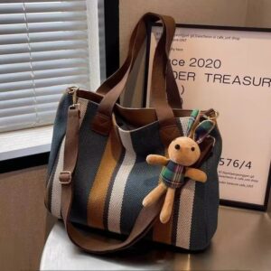 Large Capacity Striped Nylon Tote Bag