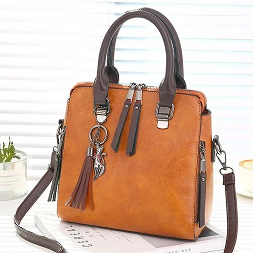 Vintage PU Leather Tassel Handbag for Women - Image 8