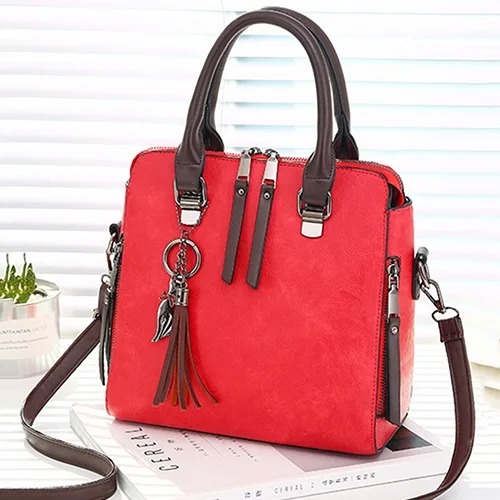 Vintage PU Leather Tassel Handbag for Women - Image 11
