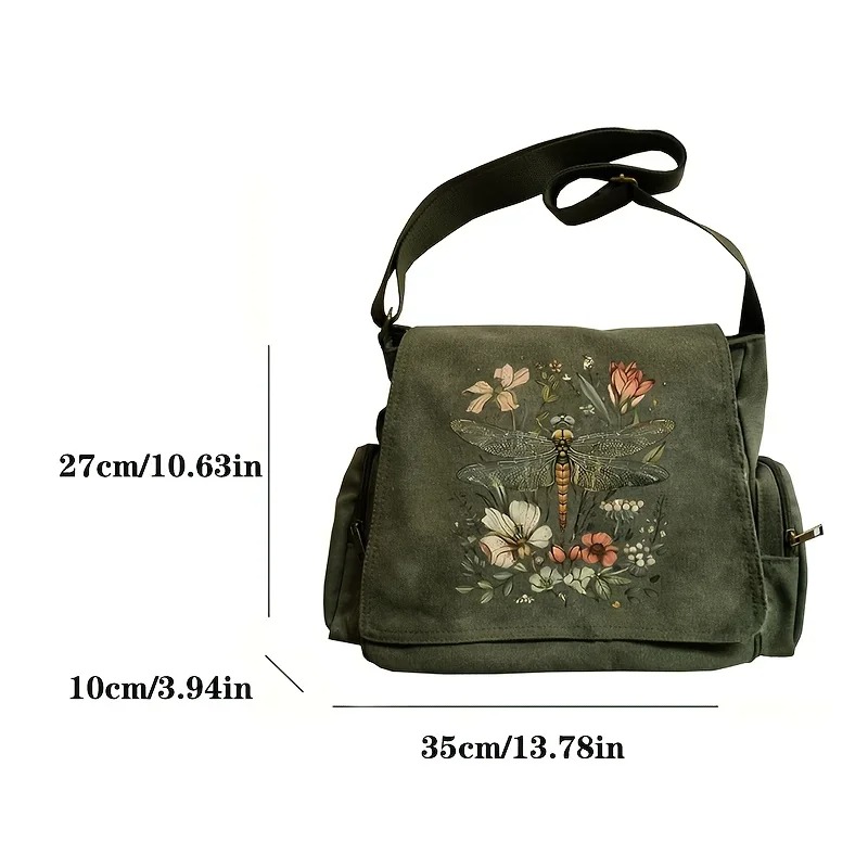 Artistic Dragonfly Print Canvas Shoulder Bag - Image 6