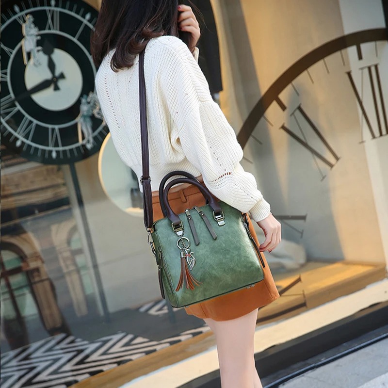 Vintage PU Leather Tassel Handbag for Women - Image 6