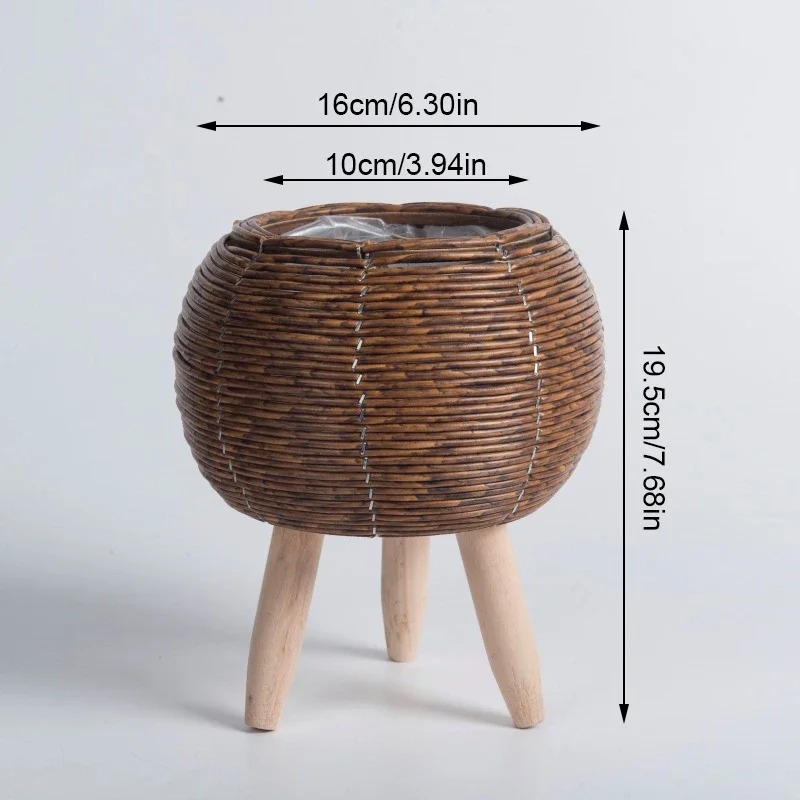 Nordic Imitation Rattan Plant Stand Basket with Removable Legs - Image 4